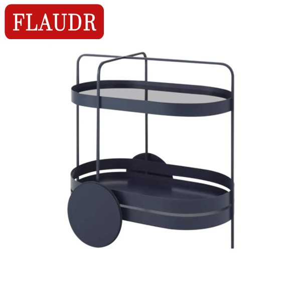 High-grade exquisite premium European casual pure black wood surface and wood base household bar cart