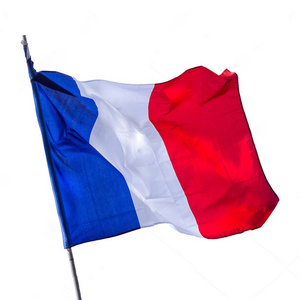 Blue white and red vertical stripes french football fans flag