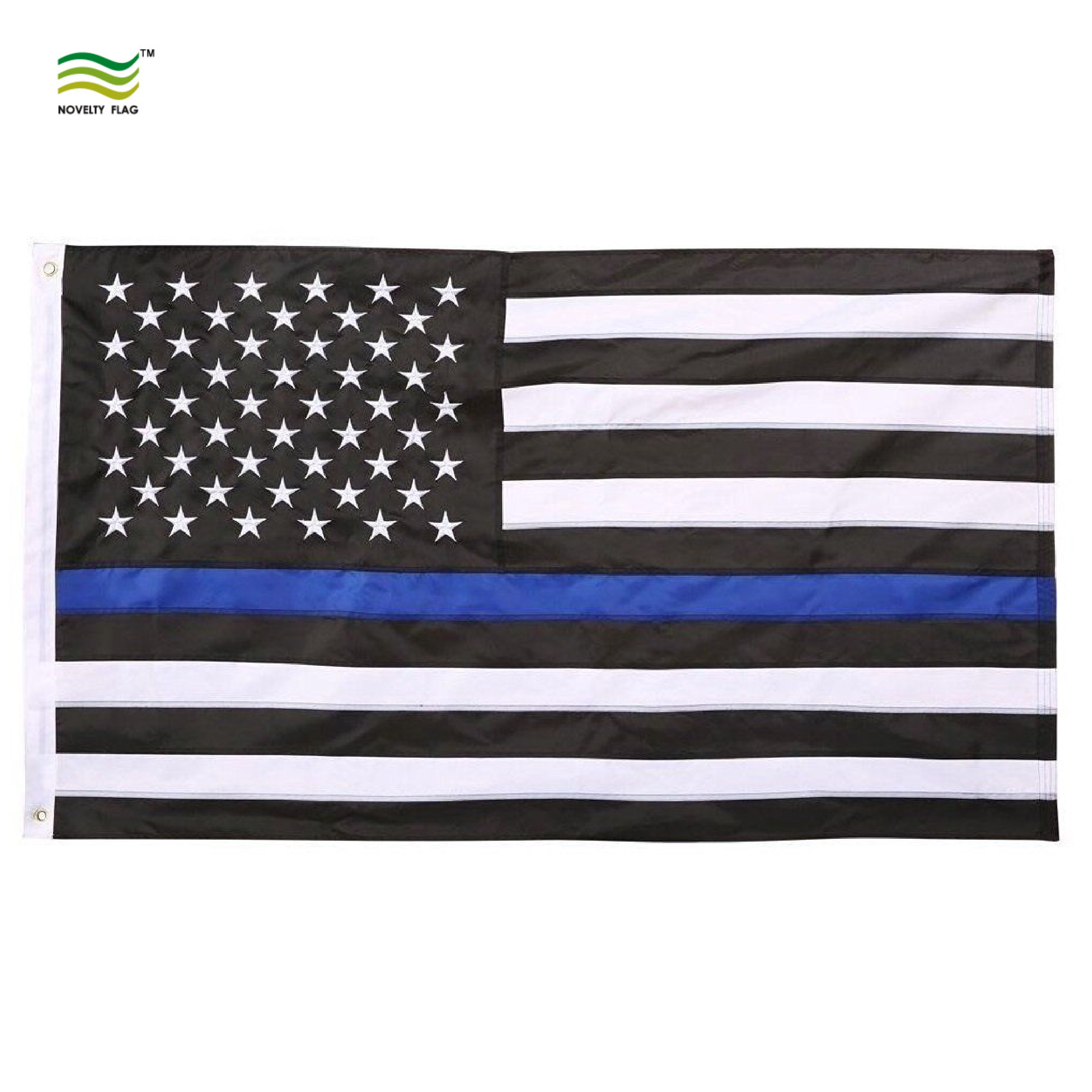 Dura Quality 3x5ft Sewn Stripes Embroidered 210D  Oxford Nylon Thin Blue Line Flag