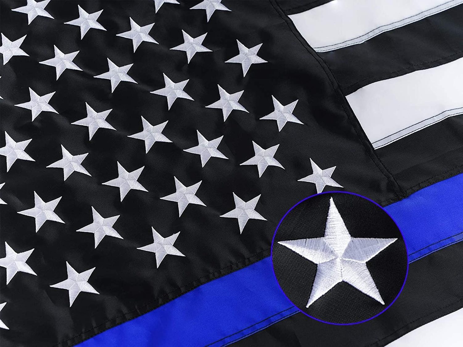 3x5ft Embroidered Sewn 210D Stripes Oxford Nylon USA American Thin Blue Line Flag