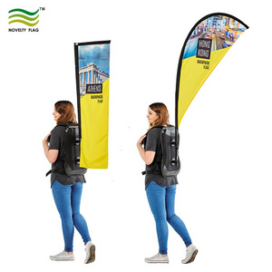 Teardrop Feather Custom Double sides printing Walking Backpack Flying Flags Banner for Promotional outdoor Advertising