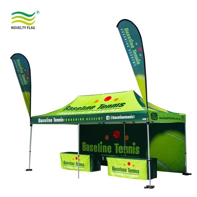 Showcase Kit Package Event  Pop up show canopy tent for events with sides 6ft Tablecloth two Feather Flags