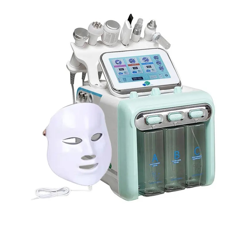 Multifunction skin care device 7 in 1 anti aging small bubble H2O2 hydrogen oxygen jet beauty machine with Led Mask