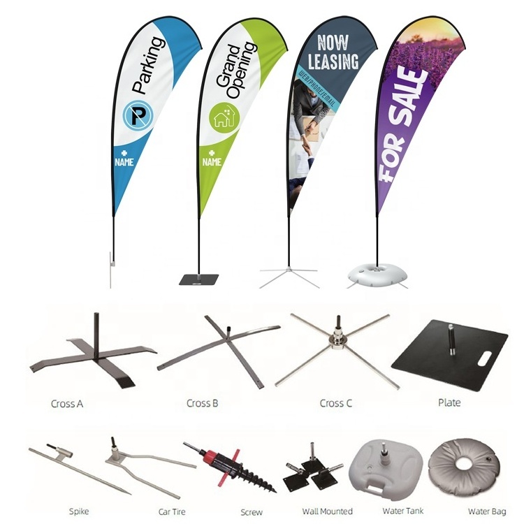 Factory Wholesale Outdoor Heavy Duty Stainless Steel Telescopic Feather Teardrop Flag Pole Banner Hardware Stands