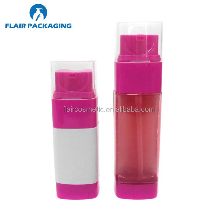 Plastic dual chamber spray squeeze bottle