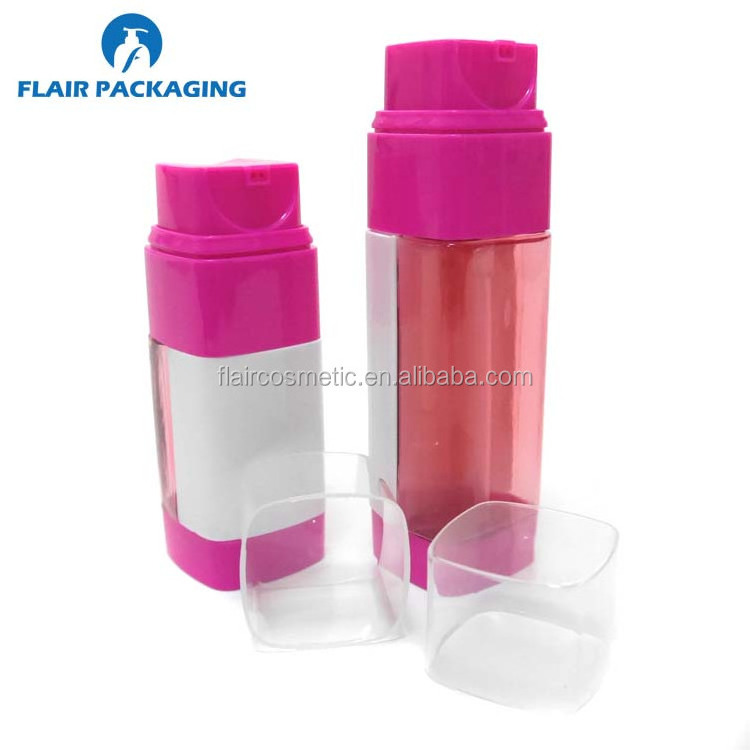 Plastic dual chamber spray squeeze bottle