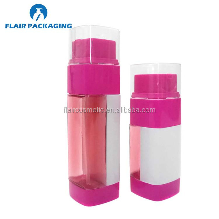 Plastic dual chamber spray squeeze bottle