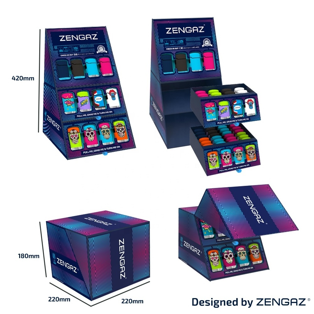 ZENGAZ CUBE Display Box with Cool Design Jet Flame Lighters for Cigar and Cigarette Smoking