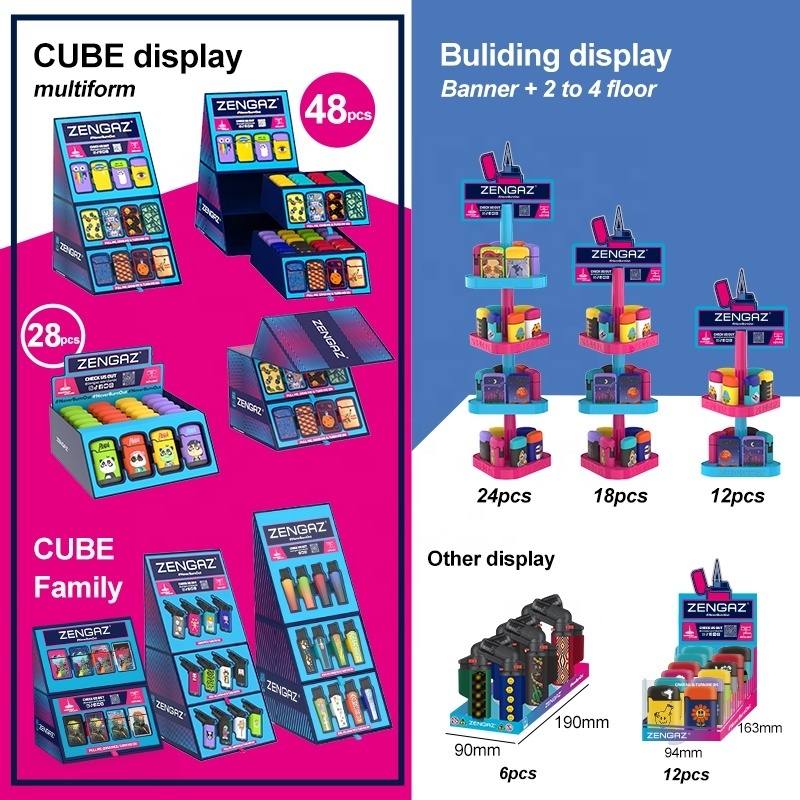 ZENGAZ CUBE Display 48pcs Windproof Designer Gas Jet Flame Torch with Jet Flame Lighter and Lighter