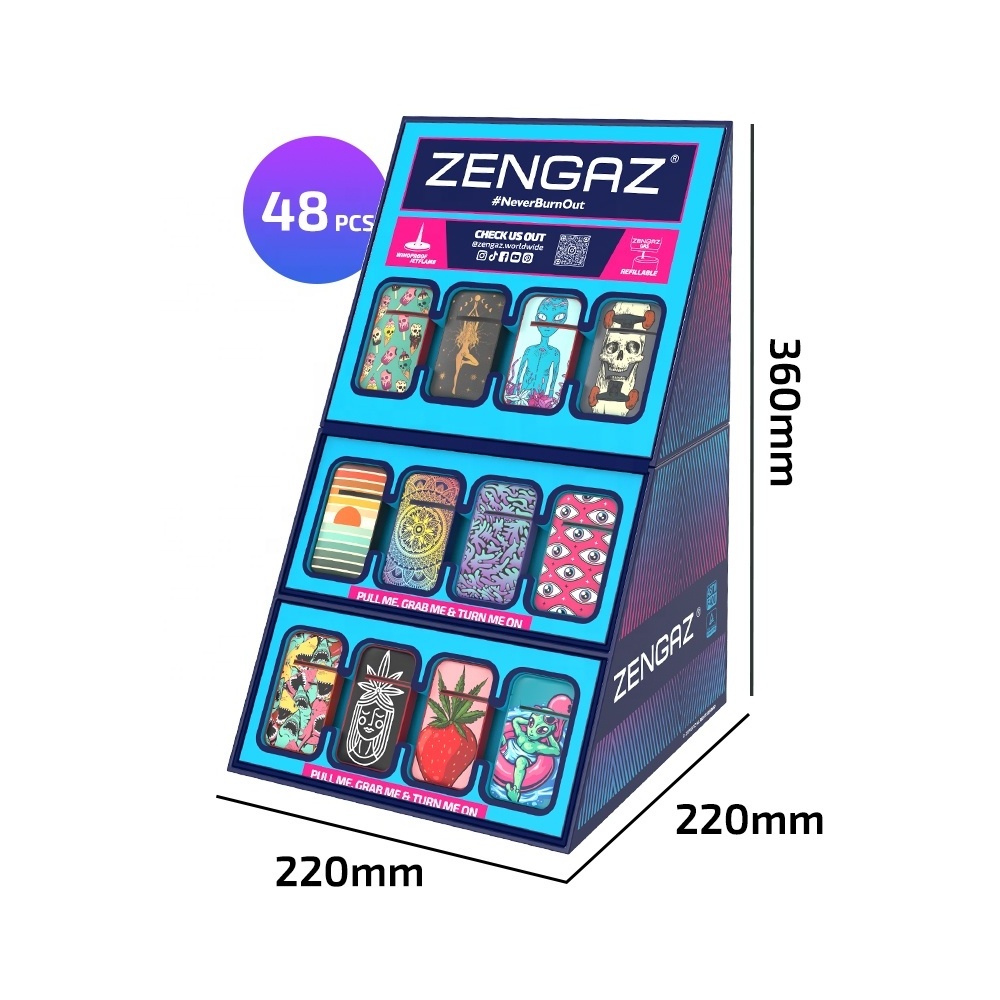 ZENGAZ CUBE Display 48pcs Latest Design Slim Mini Refillable Cigarette Torch Lighter with Rack