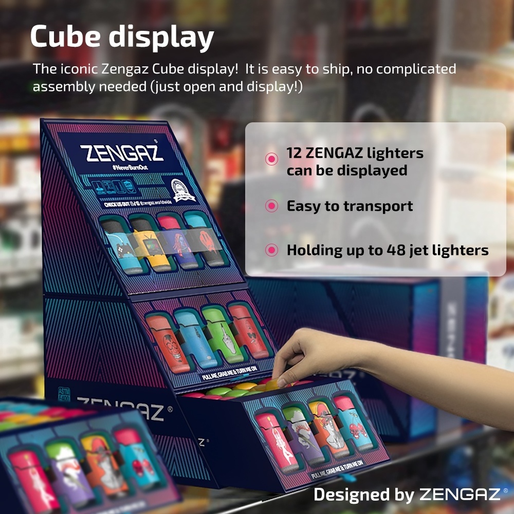 ZENGAZ CUBE Display Box with Cool Design Jet Flame Lighters for Cigar and Cigarette Smoking