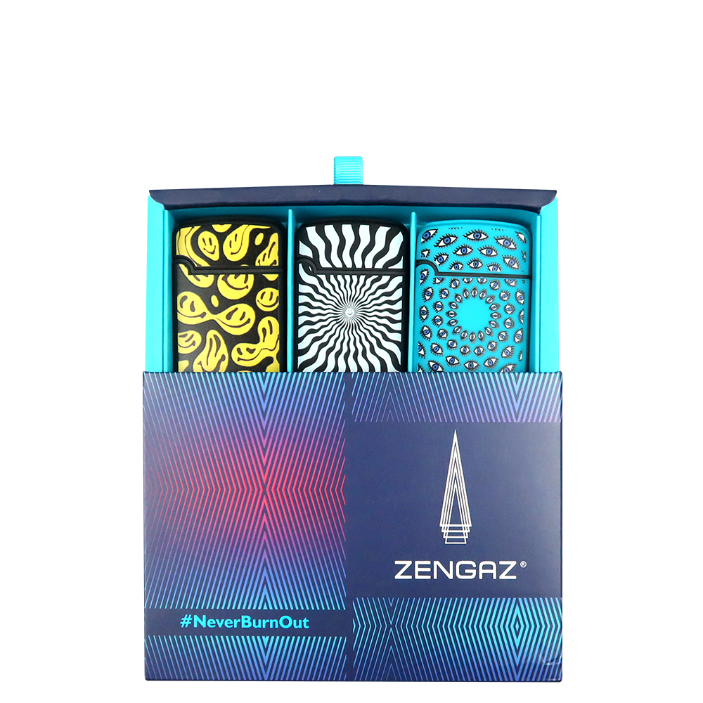 ZENGAZ 3-Pack Promo Gift Pack Refillable Windproof Butane Jet Lighters With FREE Gas Bottle Refill 18ml