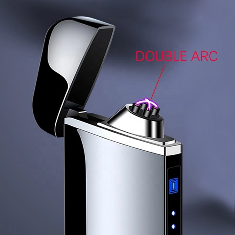 Fingerprint Touch Windproof Electric Double Arc Usb Rechargeable Smoking Gift Lighter