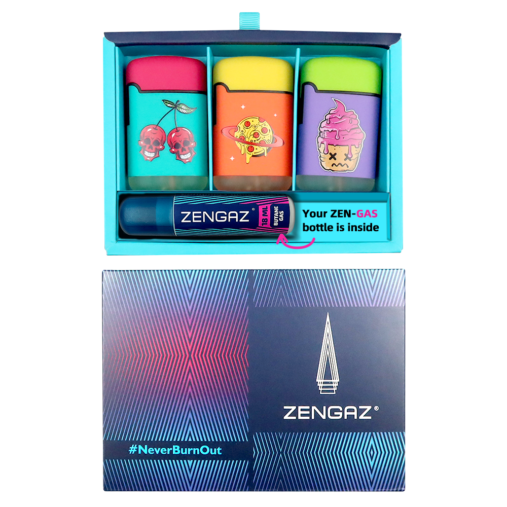 ZENGAZ 3-Pack Promo Gift Pack Refillable Windproof Butane Jet Lighters With FREE Gas Bottle Refill 18ml