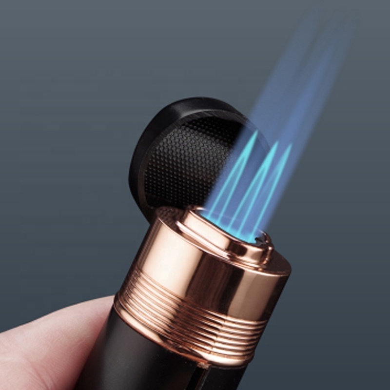 Cigar holder Windproof Refillable Butane Triple Jet Flame Torch Fire OEM Cigar Lighter and Punch