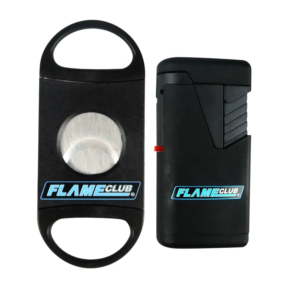 Gas refillable double jet flame torch custom your logo cigar cutter and lighter luxury set