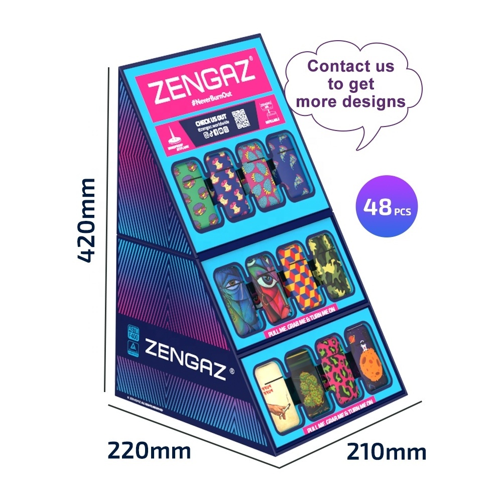 ZENGAZ CUBE In Stock 48pcs Unique Display Box Refillable Butane Gas Fire Torch Lighter