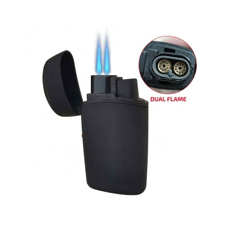 Windproof promotional refillable gas oem cigar blue dual flame torch jet lighter