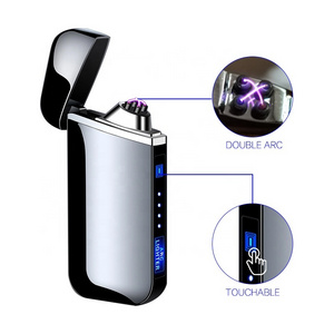 Fingerprint Touch Windproof Electric Double Arc Usb Rechargeable Smoking Gift Lighter