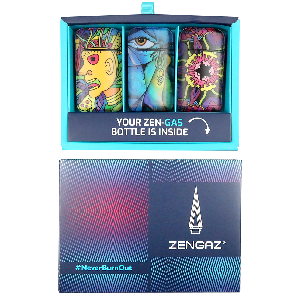 ZENGAZ 3-Pack Promo Gift Pack Refillable Windproof Butane Jet Lighters With FREE Gas Bottle Refill 18ml