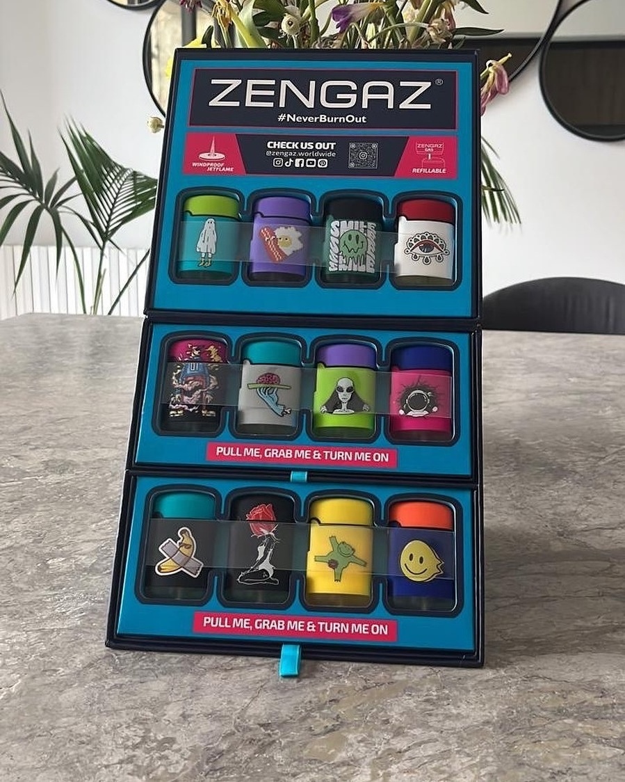 ZENGAZ CUBE Display 48pcs Refillable Jet Blue Flame Unique Creative Torch Butane Lighter