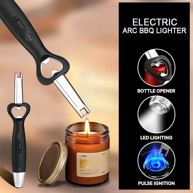 Camping bottle opener rechargeable electrical usb arc electronic lighter for candle