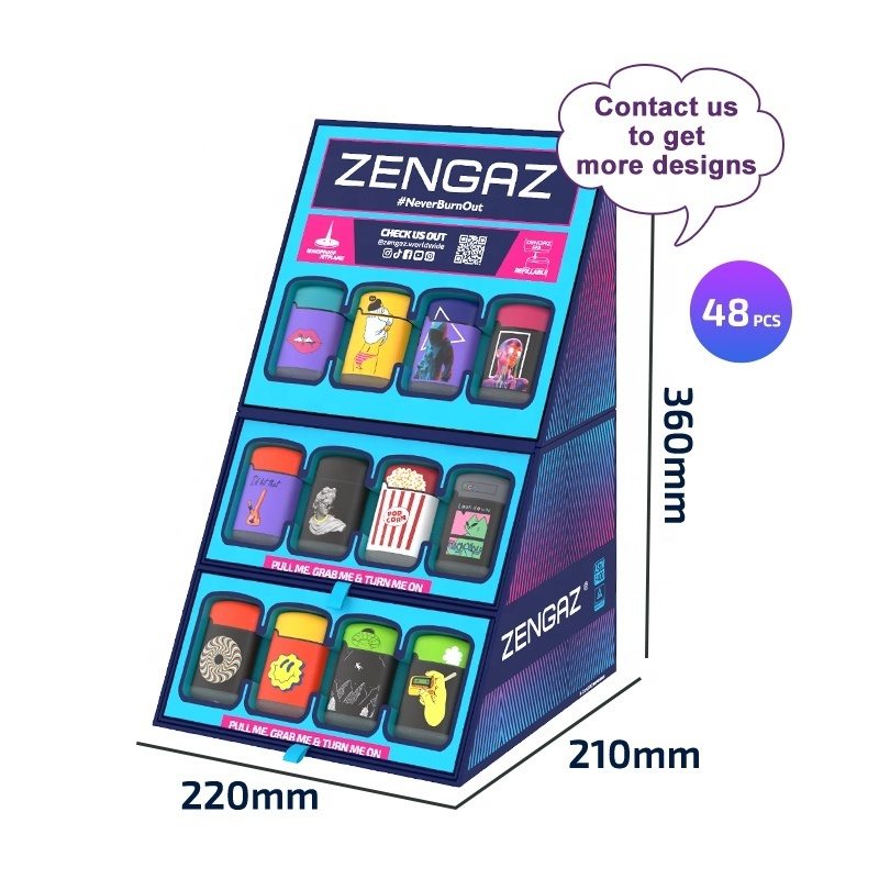 ZENGAZ CUBE In Stock 48pcs Unique Display Box Refillable Butane Gas Fire Torch Lighter