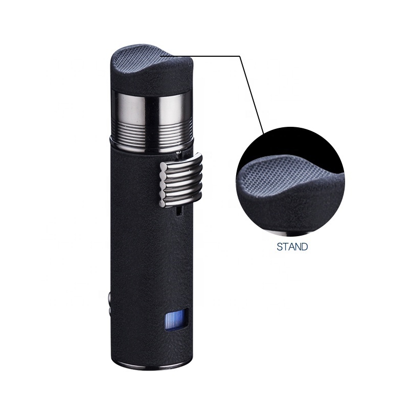 Cigar holder Windproof Refillable Butane Triple Jet Flame Torch Fire OEM Cigar Lighter and Punch