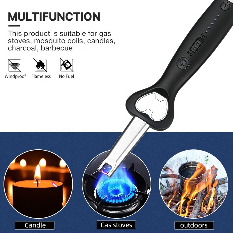 Camping bottle opener rechargeable electrical usb arc electronic lighter for candle