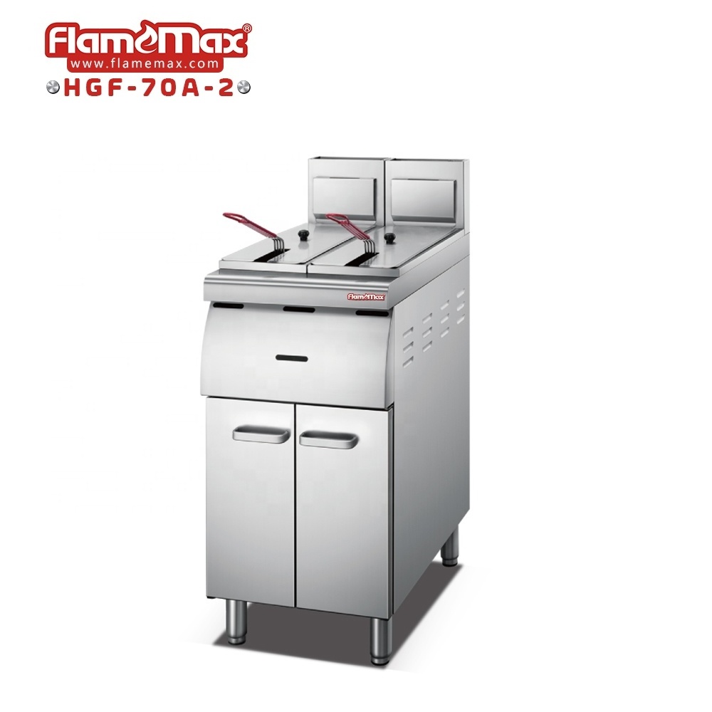 2 Tank 4 Basket Commercial Kitchen Cooking Machines Equipment lpg Gas Fryer With Cabinet