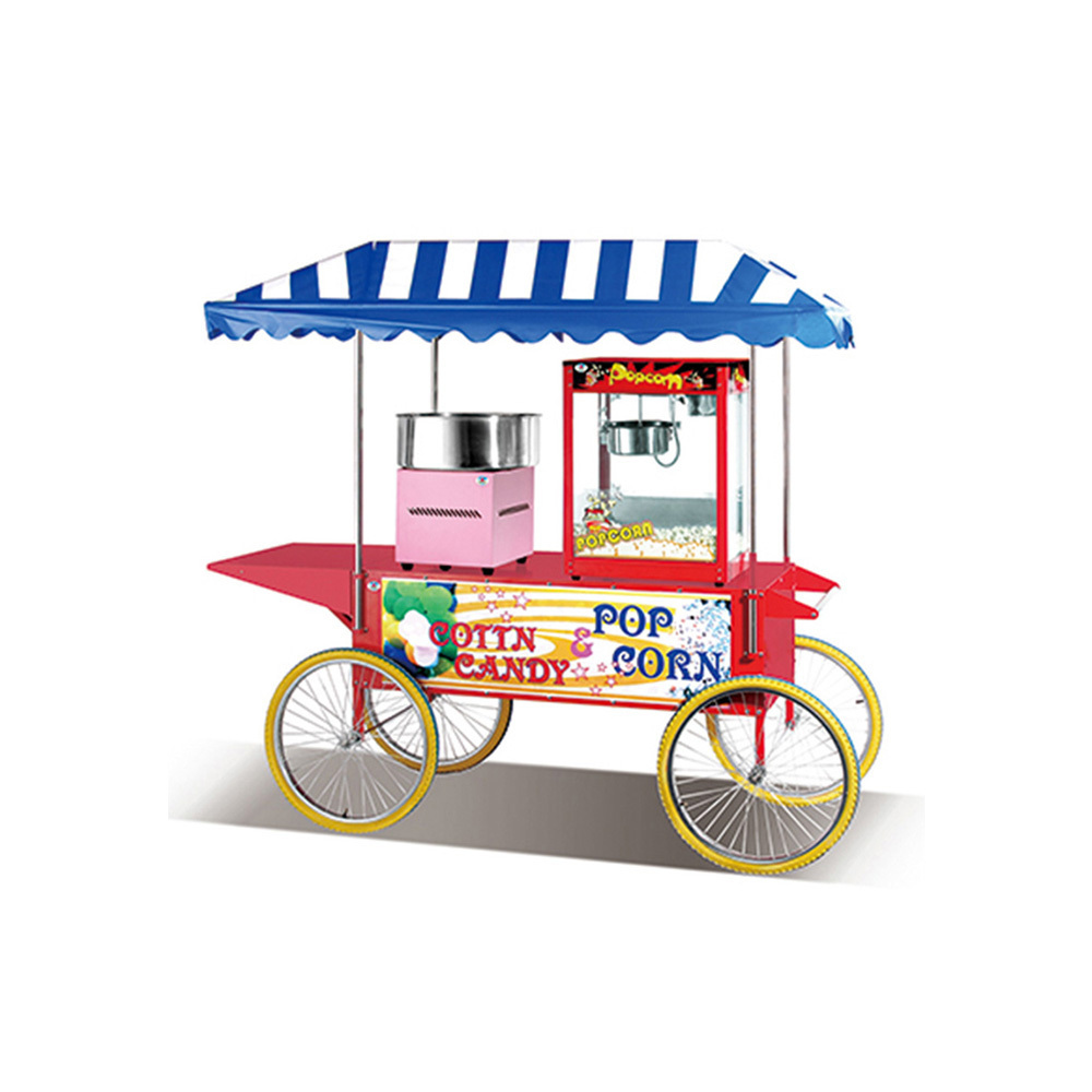 Mobile Stree Food Trolley Cotton Candy Floss Popcorn Maker Machine Cart for Snack Fast Food