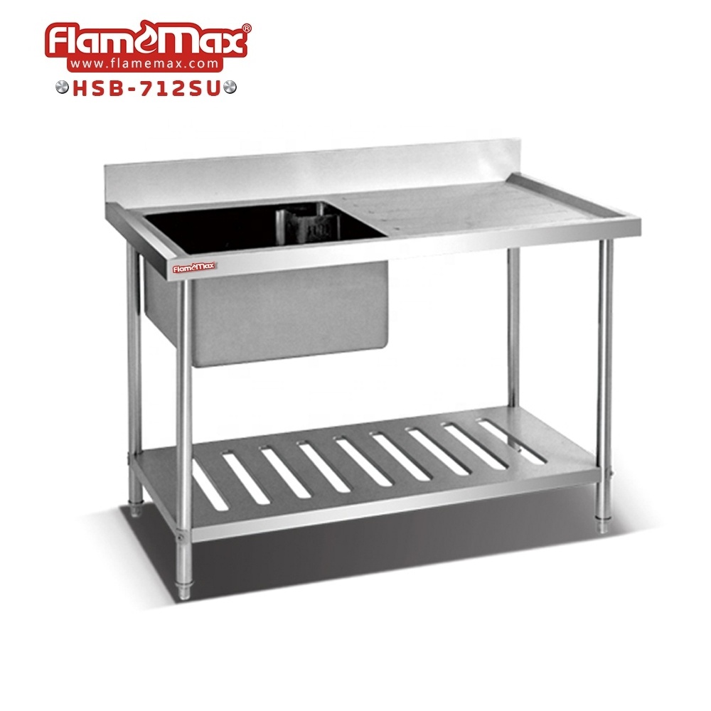 Hotel Catering Kitchen Equipment Stainless Steel Single Sink Table With Perforated Shelf