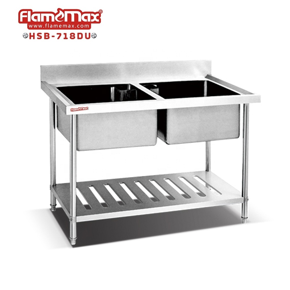 Hotel Catering Kitchen Equipment Stainless Steel Single Sink Table With Perforated Shelf