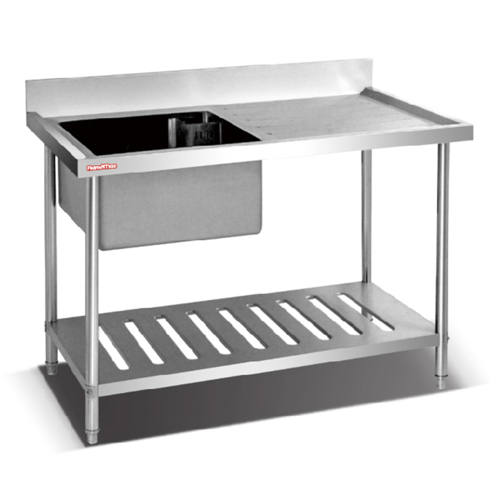 Hotel Catering Kitchen Equipment Stainless Steel Single Sink Table With Perforated Shelf