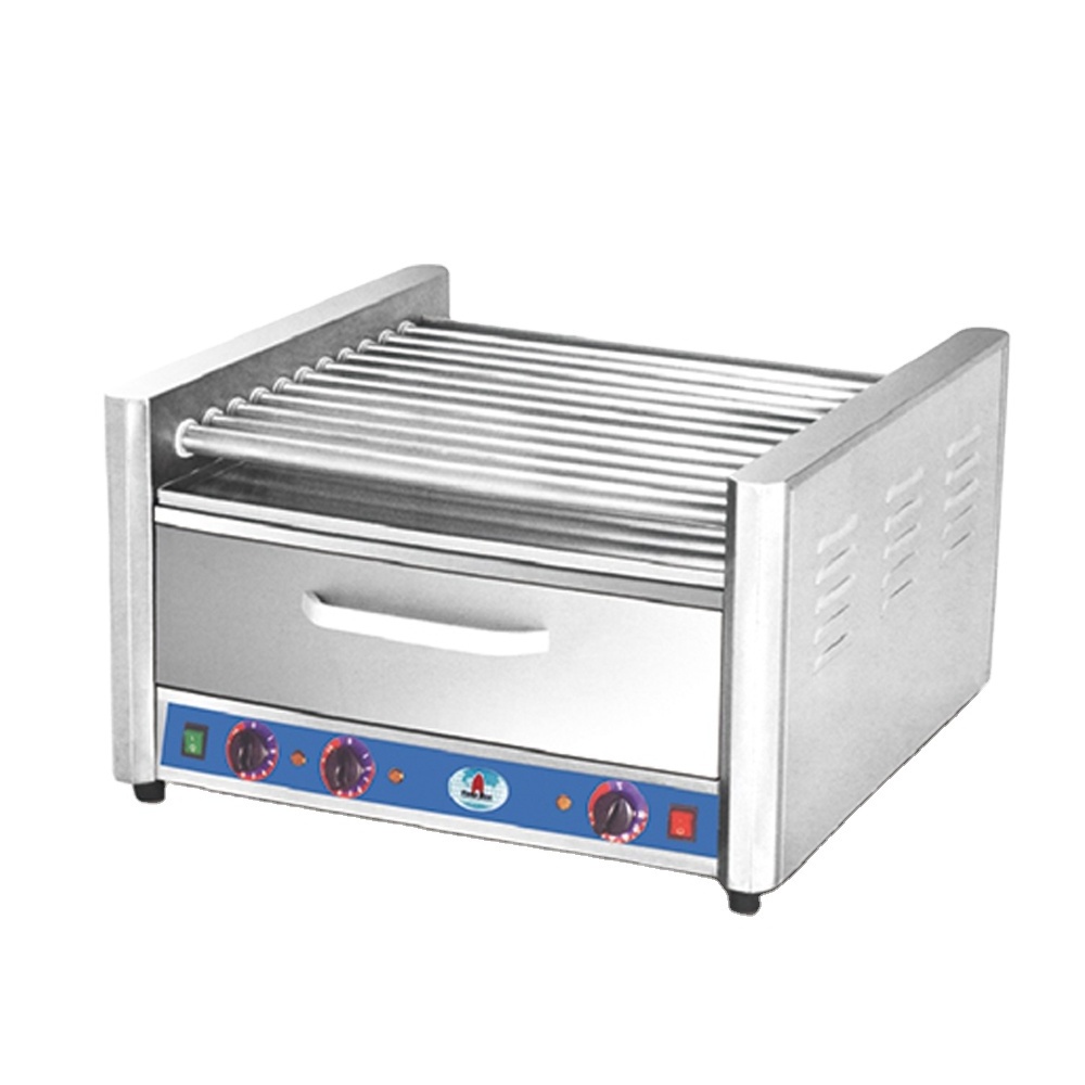 11-roller hot dog grill broiler with food warmer sansage broiler grill