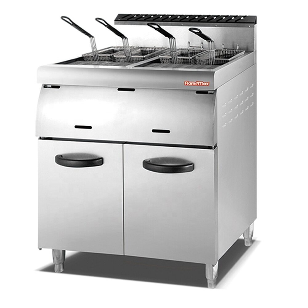 2 Tank 4 Basket Commercial Kitchen Cooking Machines Equipment lpg Gas Fryer With Cabinet