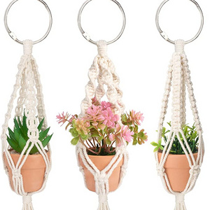 Mini Macrame Plant Hanger Accessories Rear View Mirror Boho Car Decor Hanger with Artificial Succulent Plants Gifts