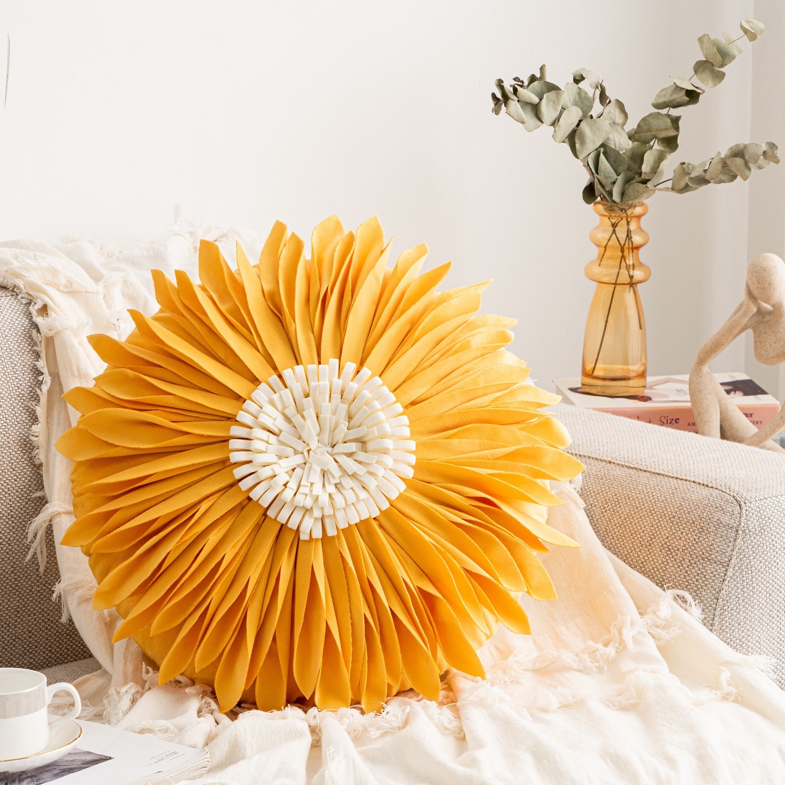 Wholesale 3D Flower Throw Pillow Cover Handmade Pillow Case Sunflower Decorative Cushion Pillowcase Round Pillow Filler