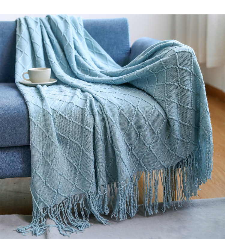 Wholesale Bed Throw Blanket Knit Plaid Blanket With Macrame Tassels Home Decoration Cozy Bohemian Blanket Throw Couch Chair