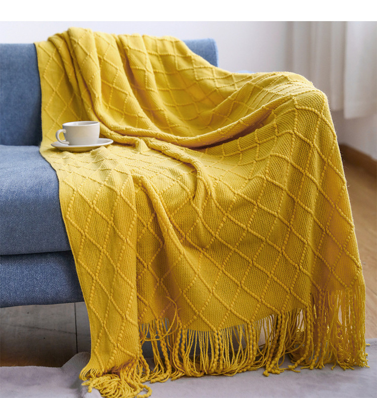 Wholesale Bed Throw Blanket Knit Plaid Blanket With Macrame Tassels Home Decoration Cozy Bohemian Blanket Throw Couch Chair