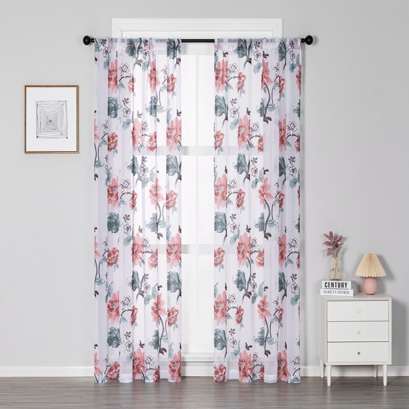 Hot sale Turkish 3D Printed sheer curtains floral window curtain designer living room curtain