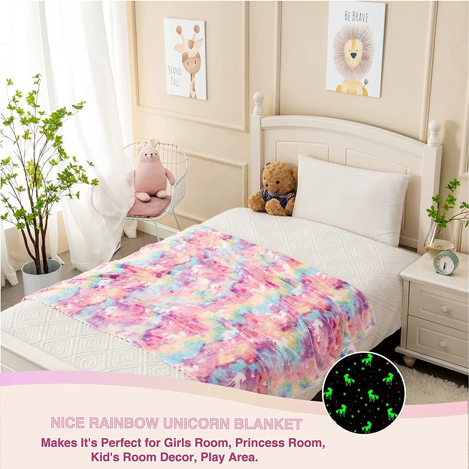 unicorn pattern magic  glow in the dark blanket stars luminous throw blanket dinosaur kids glow in the dark blanket