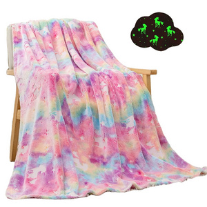 unicorn pattern magic  glow in the dark blanket stars luminous throw blanket dinosaur kids glow in the dark blanket