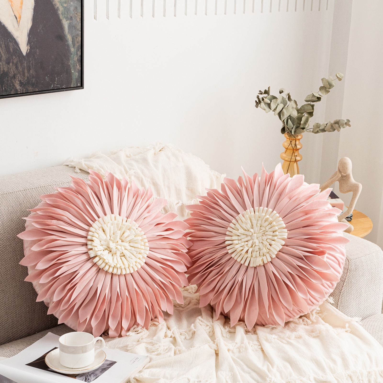 Wholesale 3D Flower Throw Pillow Cover Handmade Pillow Case Sunflower Decorative Cushion Pillowcase Round Pillow Filler