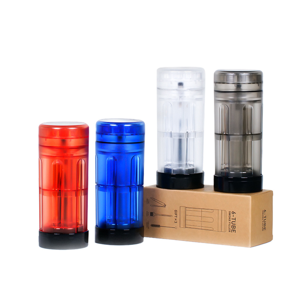 Custom Sticker Multifunction Portable Herb Cigarette Grinder 6 Tubes Storage Filling Plastic Tobacco Grinder