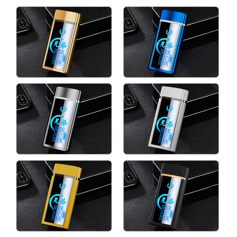 Custom Logo Flameless Ultra Thin Windproof Electric Plasma usb lighter Dual Arc metal Lighters