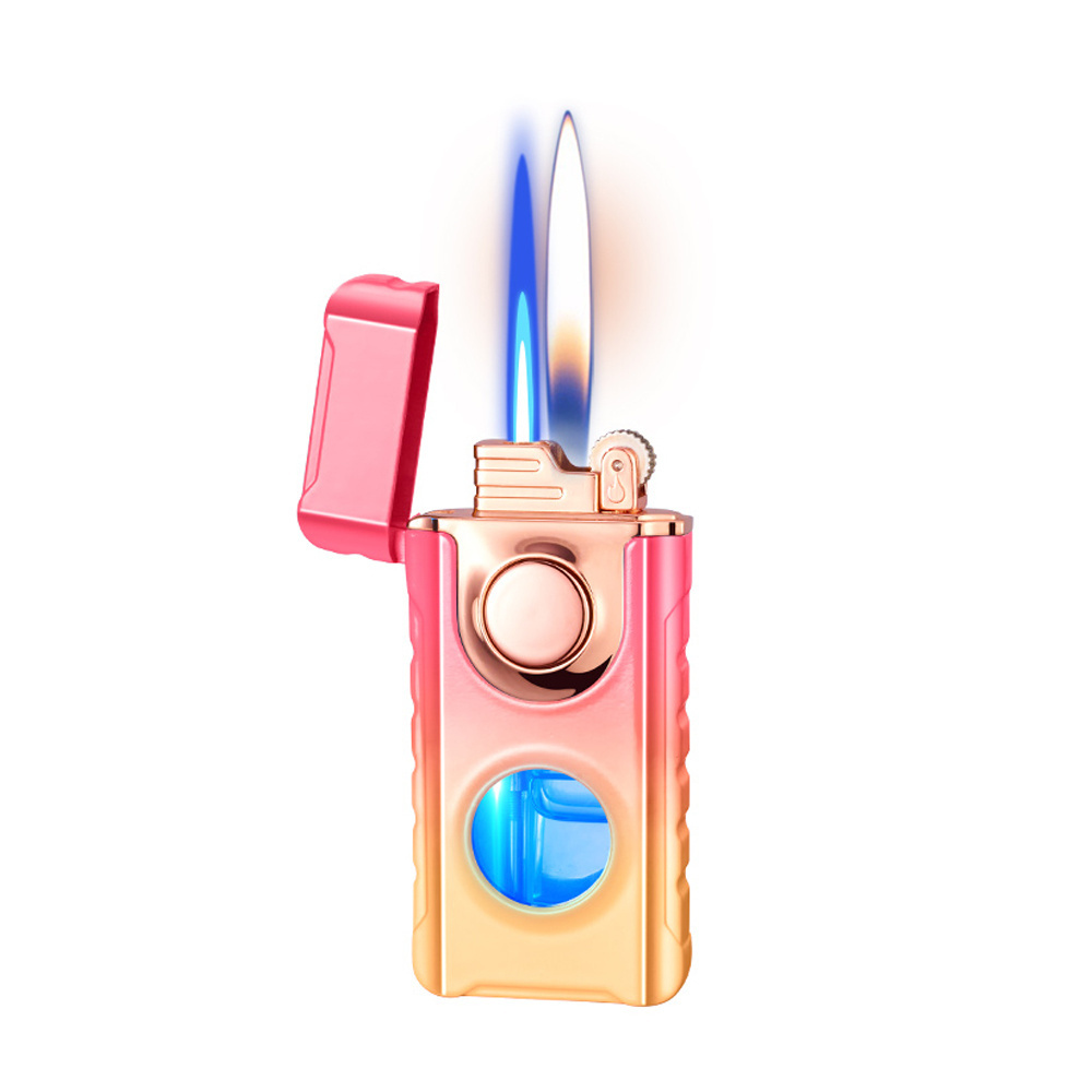 Blue jet flame/Soft Flame Wheel Lighter Open Flame Lighter butane refillable Metal lighter with One Button