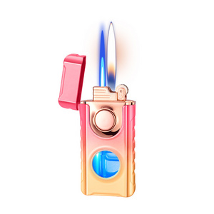 Blue jet flame/Soft Flame Wheel Lighter Open Flame Lighter butane refillable Metal lighter with One Button