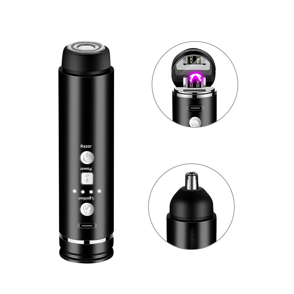 Pulse Double Arc Plasma Lighter with Electric Shaver Nose Hair Trimmer Portable Usb Lighter Electronic Metal Novelty Customized