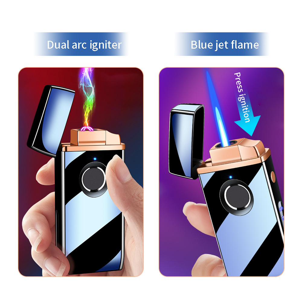 Fingerprint control Butane Gas electric dual purpose Metal Lighter Electric Arc lighter with jet flame